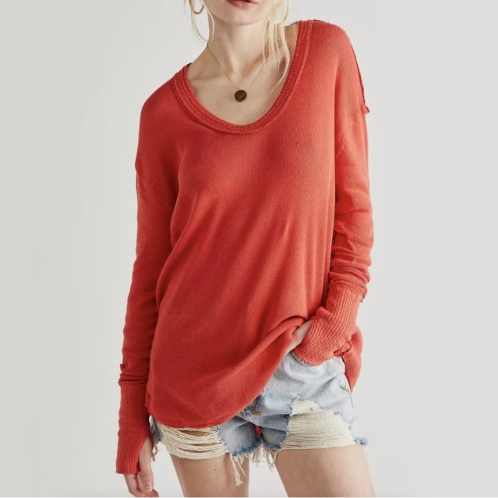 New We The Free Free People Colby Long Sleeve Scoop Neck Top Ribbed Size XS